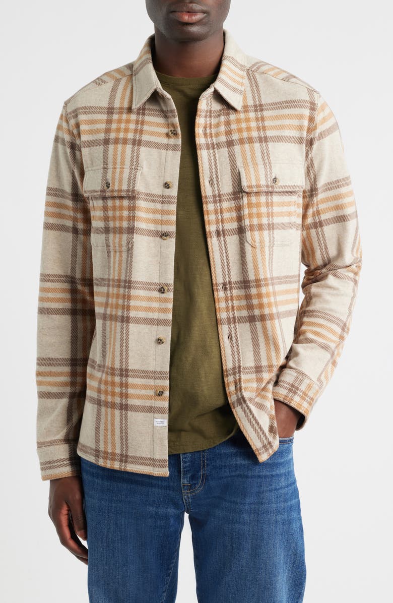 7 Diamonds Generation Plaid Flannel Button-Up Overshirt, Main, color, Camel