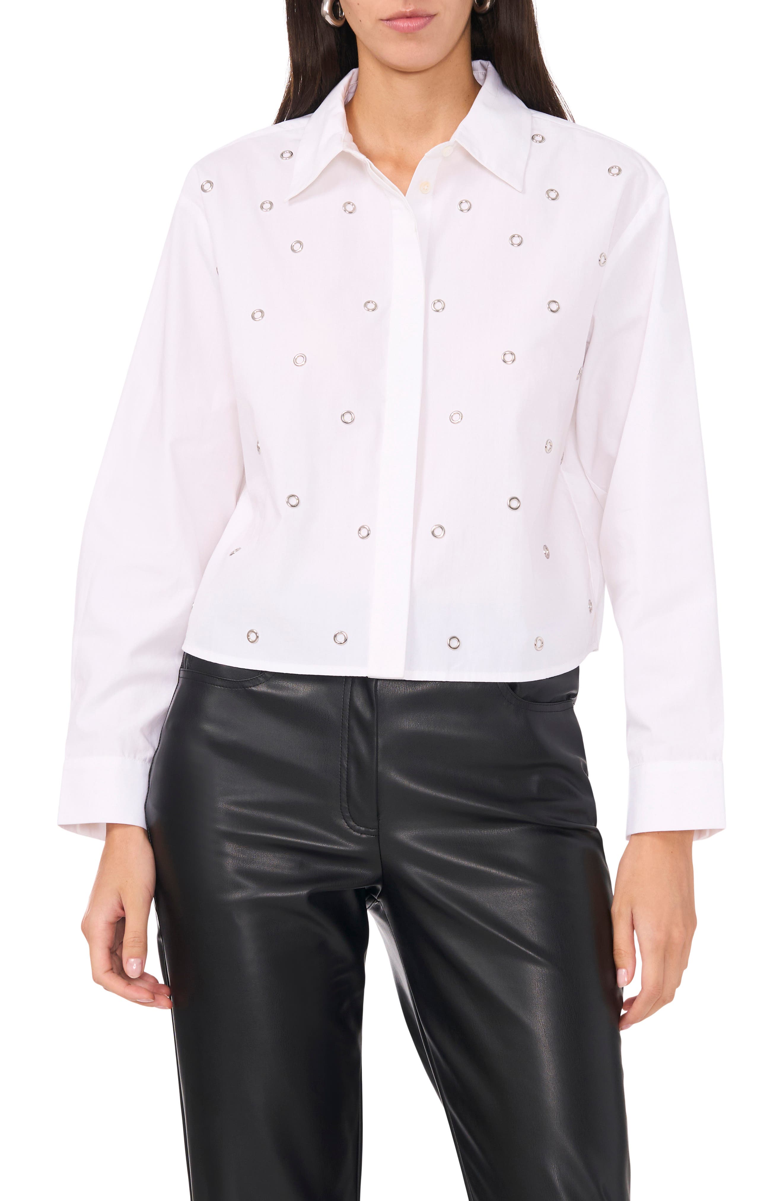 Vince Camuto Rivet Detail Crop Button-Up Shirt (Women) | Nordstromrack