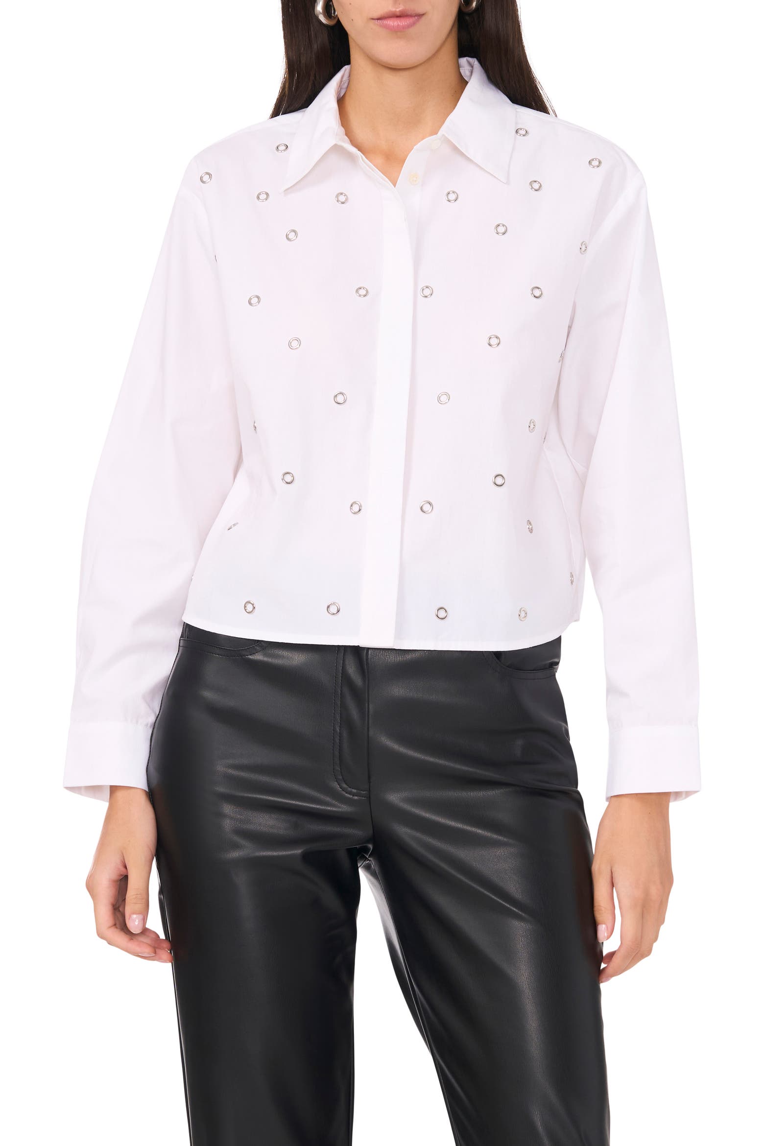 Vince Camuto Rivet Detail Crop Button-Up Shirt (Women) | Nordstromrack
