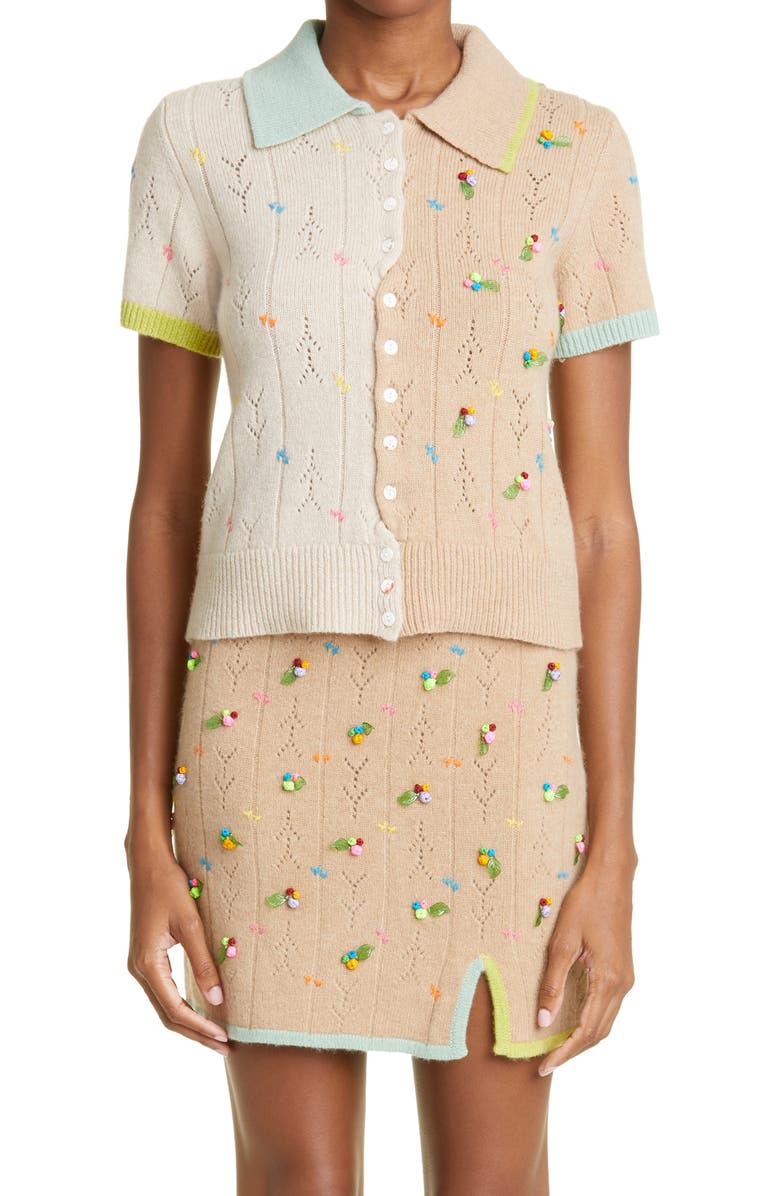 YanYan Rosie Short Sleeve Pointelle Wool Cardigan, Main, color,