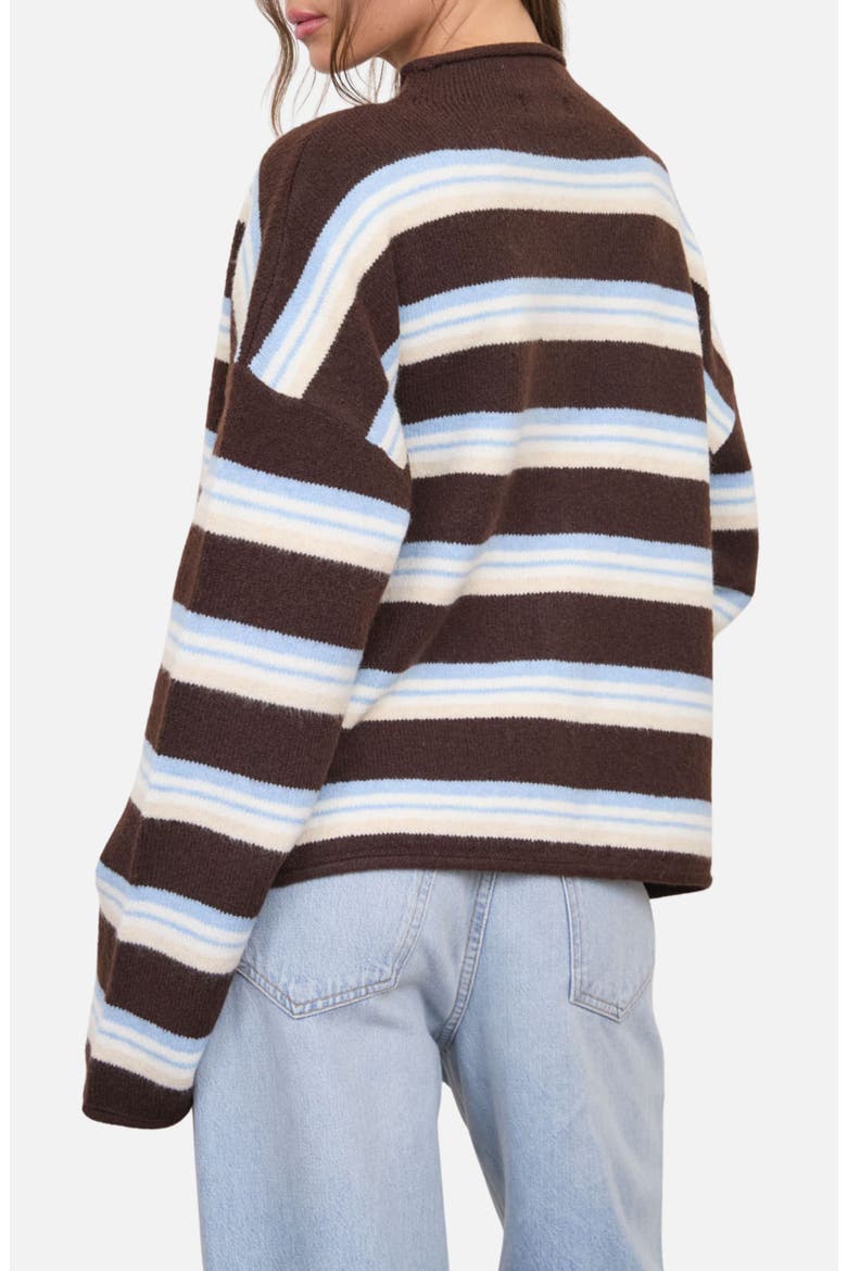 Stripe Mock Neck Cardigan, Alternate, color, BROWN MULTI