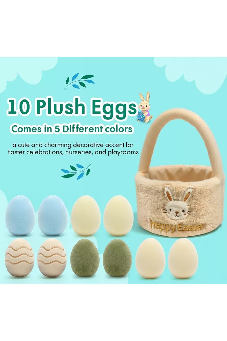 Easter Egg Basket Plush Set with 3D Printed Bunny Surprise Eggs, Alternate, color, Crayon