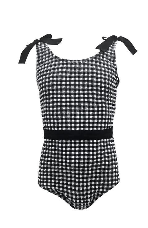 Checkered Tie-Shoulder Belted One-Piece Swimsuit, Toddler, Little Kid & Big Kid