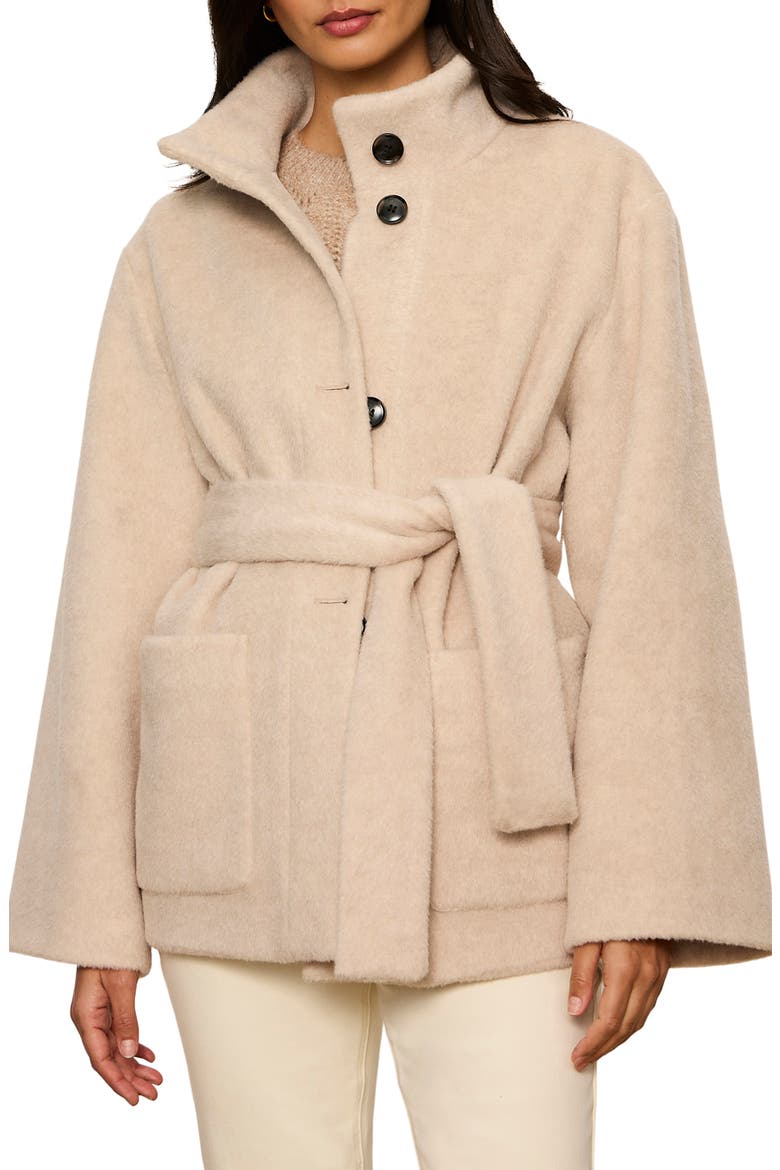 Belted Brushed Coat, Alternate, color, BONE