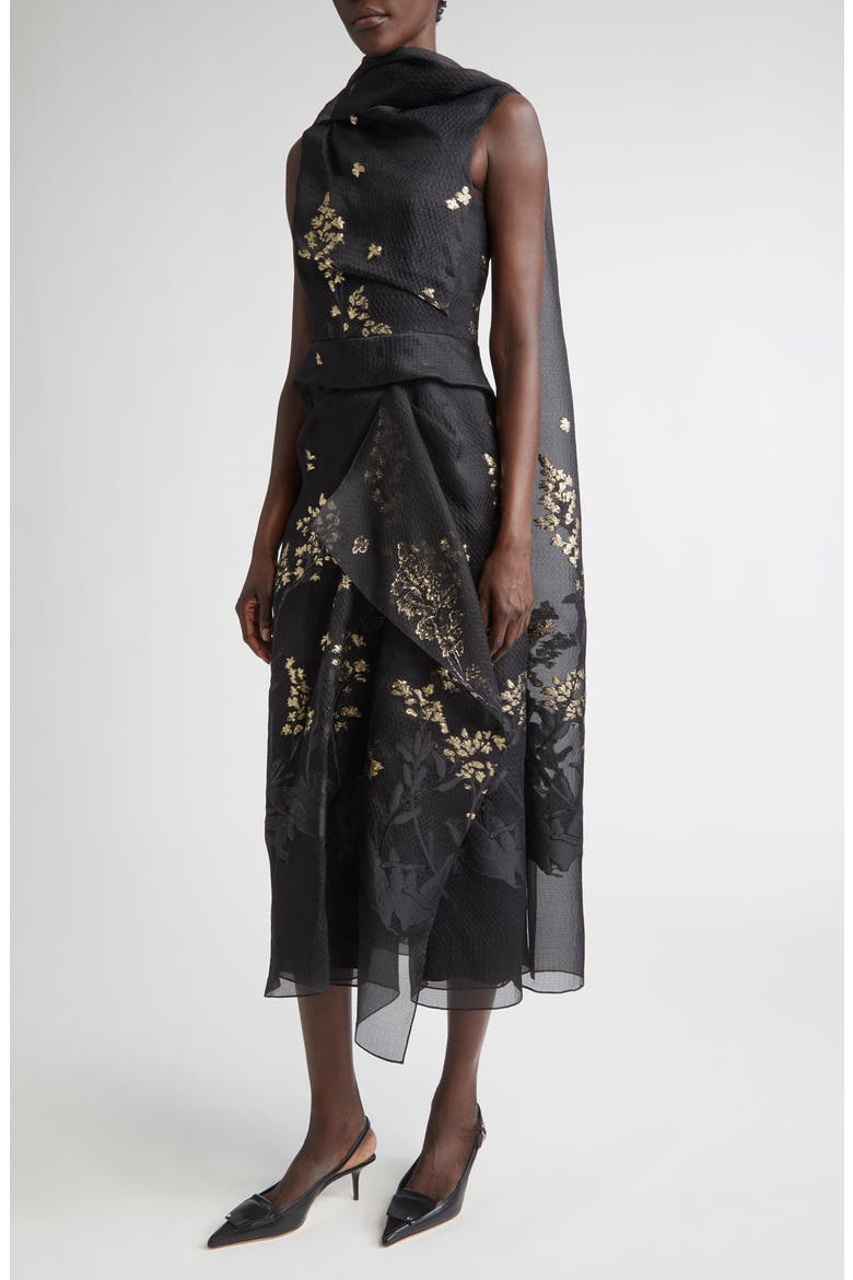 Drape Silk Blend Midi Cocktail Dress, Alternate, color, BLACK