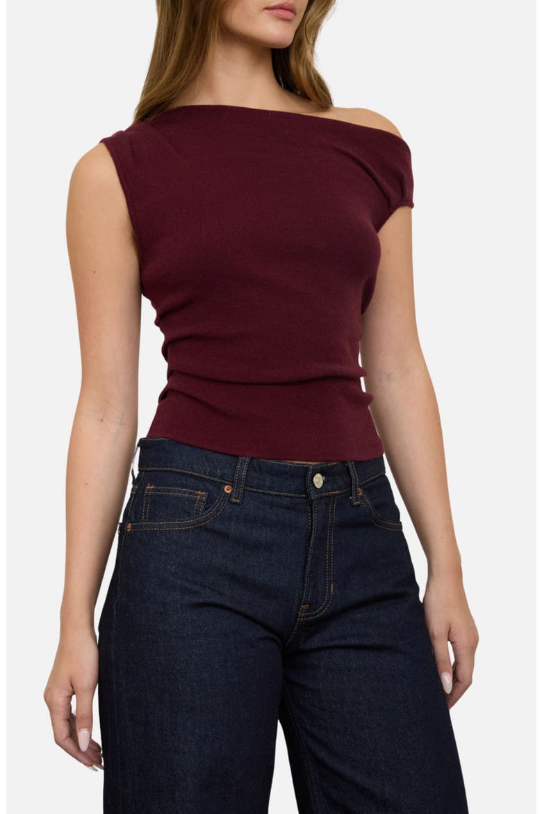 Asymmetrical Rib Top, Alternate, color, BURGUNDY