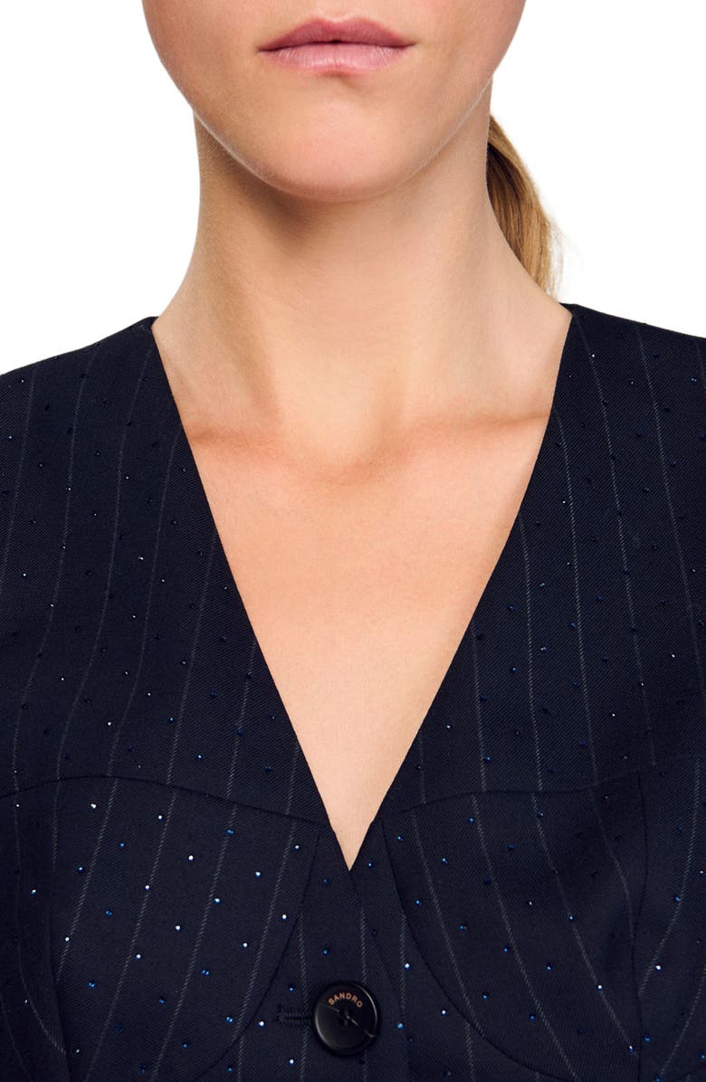 SANDRO Striped rhinestone vest, Alternate, color, Navy Blue