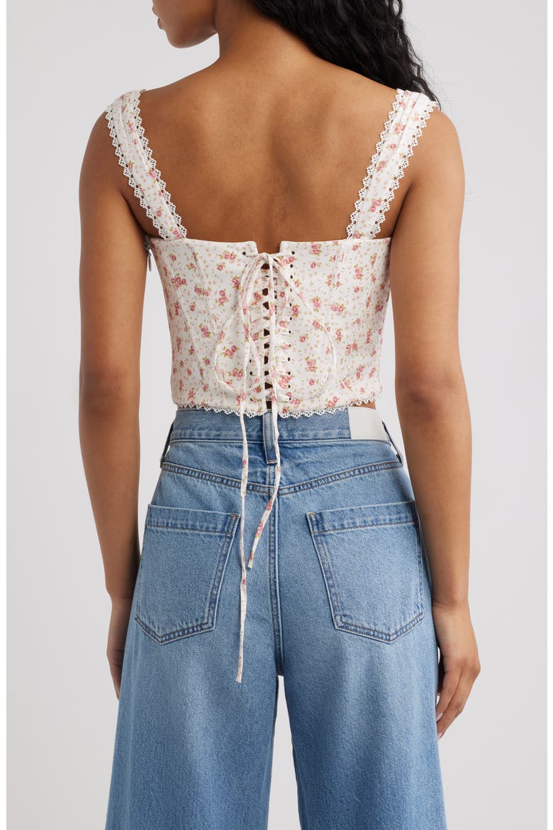 Adina Floral Lace Trim Stretch Cotton Corset Top, Alternate, color, WHITE ROSE