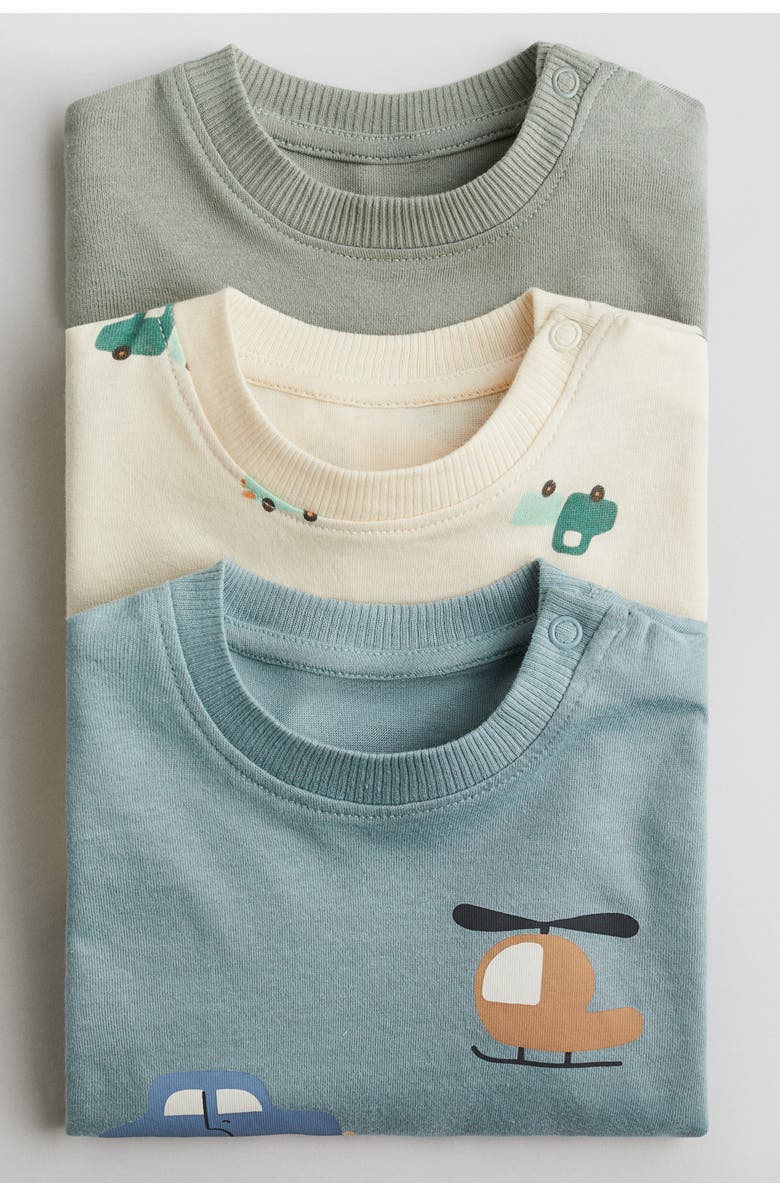 H&M 3-pack cotton t-shirts, Alternate, color, Turquoise/Vehicles