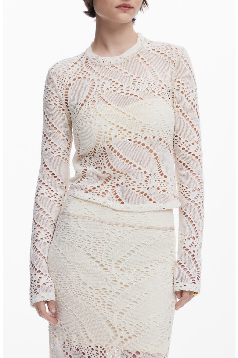 Open Stitch Long Sleeve Top, Main, color, LIGHT BEIGE
