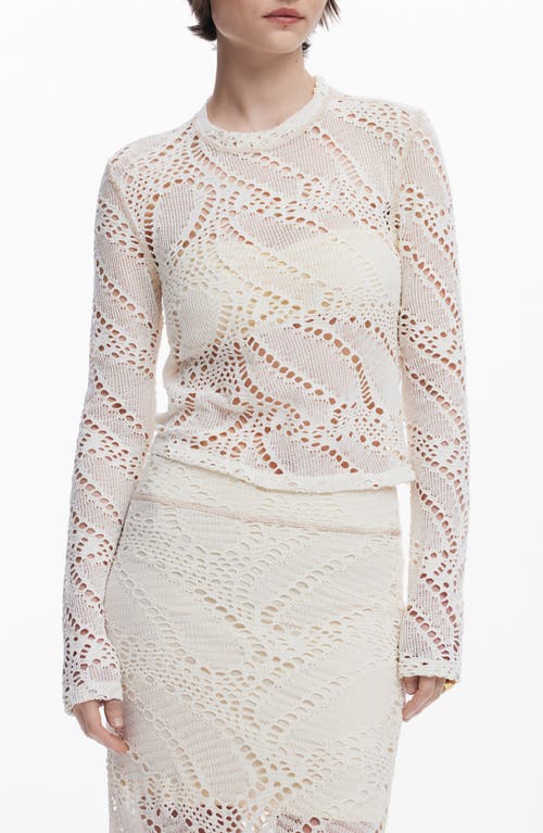 Desigual Open Stitch Long Sleeve Top In Light Beige