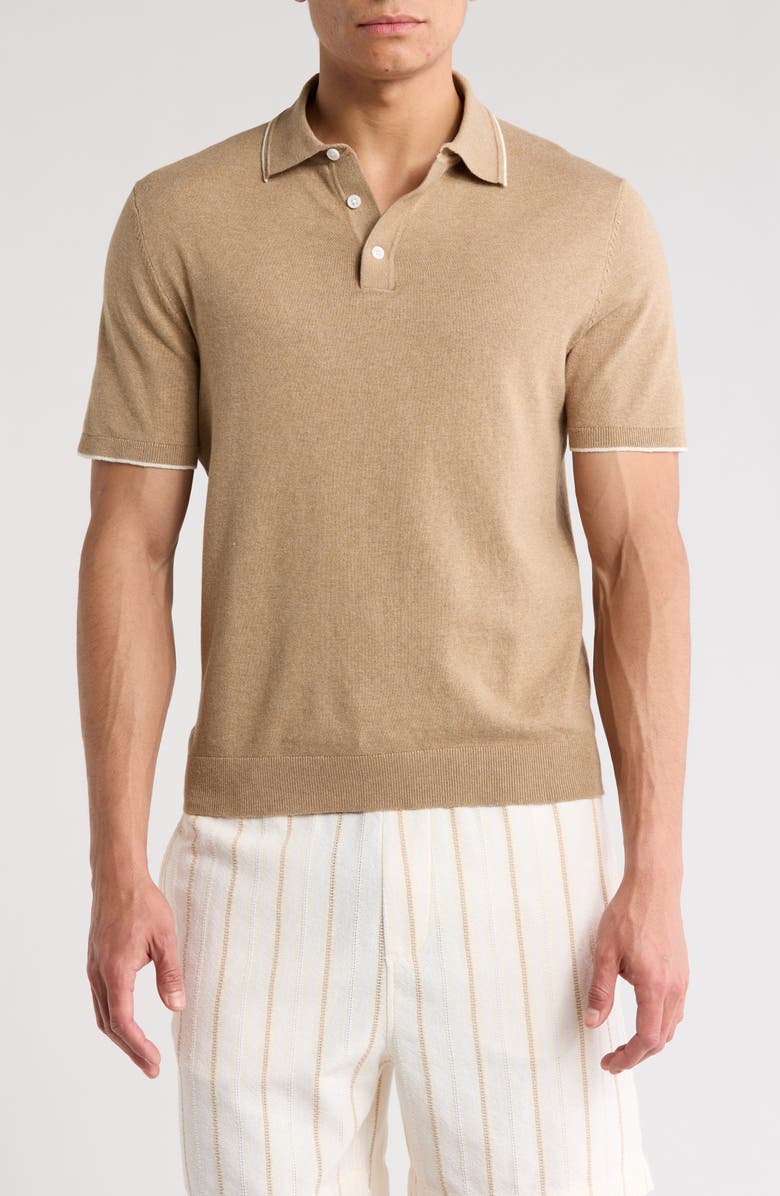 Cactus Man Sweater Polo, Main, color, Beige Heather W/ White Piping