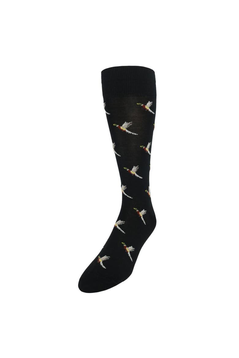 Birds of a Feather Mercerized Cotton Mid-Calf Socks, Main, color, Black