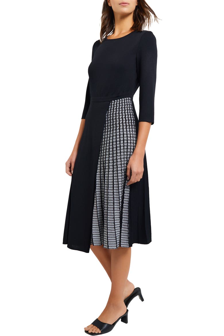 Contrast Panel Knit Dress, Alternate, color, BLACK/WHITE