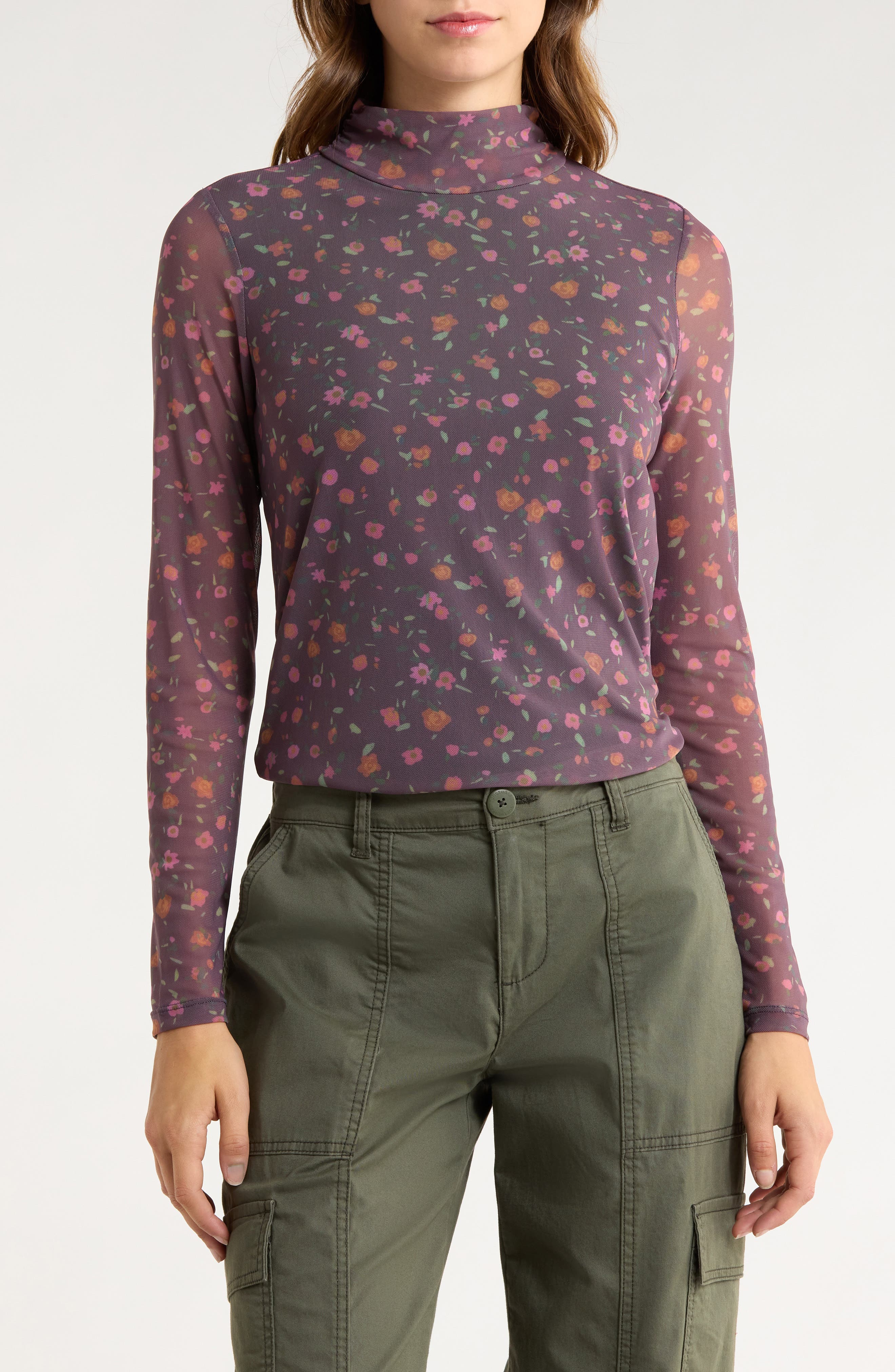 Sanctuary Everyday Mock Neck Long Sleeve Mesh Top