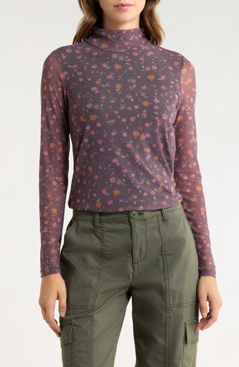 Everyday Mock Neck Long Sleeve Mesh Top