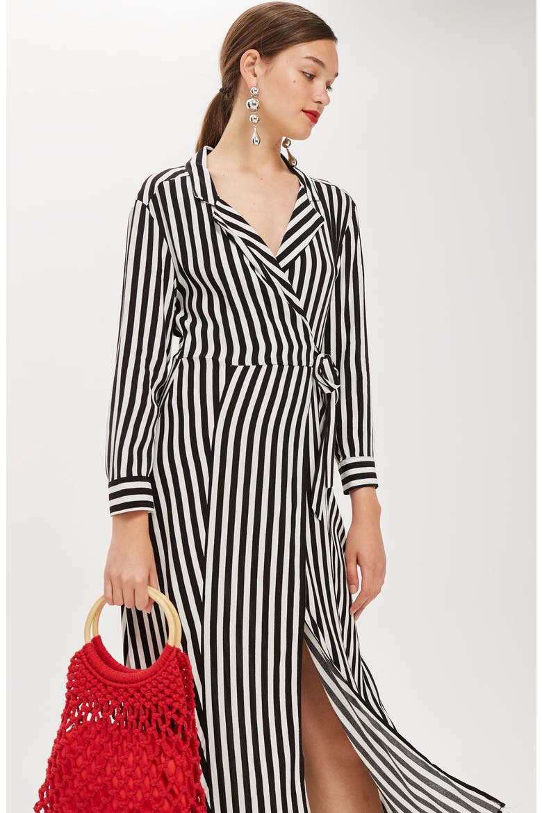 Stripe Wrap Midi Shirtdress, Alternate, color, BLACK MULTI