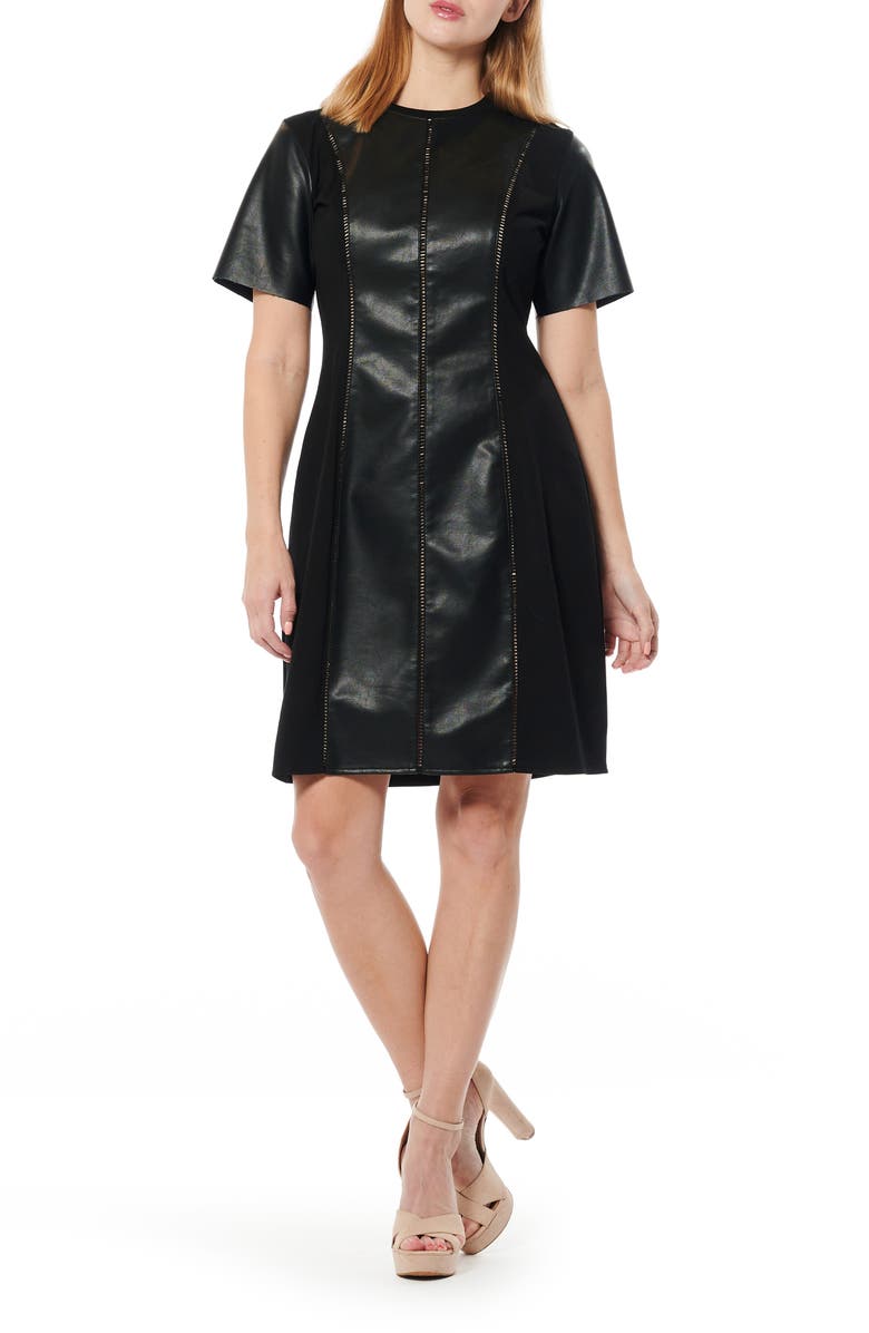 GRACIA Short Sleeve Mixed Media A-Line Dress, Main, color, 