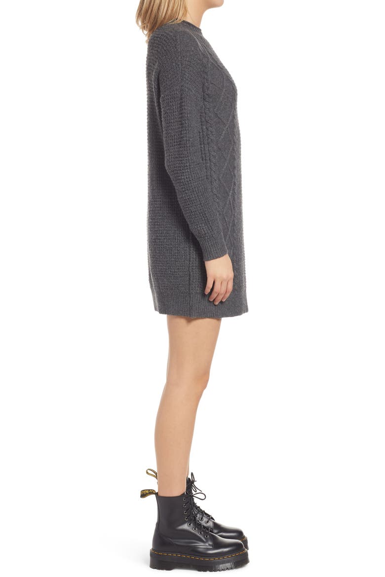 Cable Knit Sweater Dress, Alternate, color, GREY MEDIUM CHARCOAL HEATHER