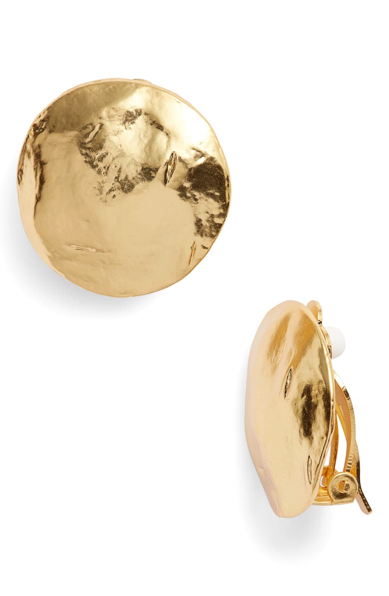 Karine Sultan Eva Shell Disc Clip-On Earrings, Main, color, Gold