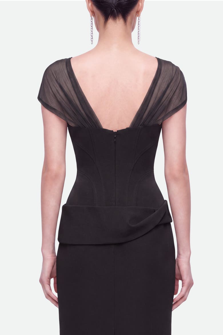 Boned Sweetheart Peplum Midi Dress, Alternate, color, Black