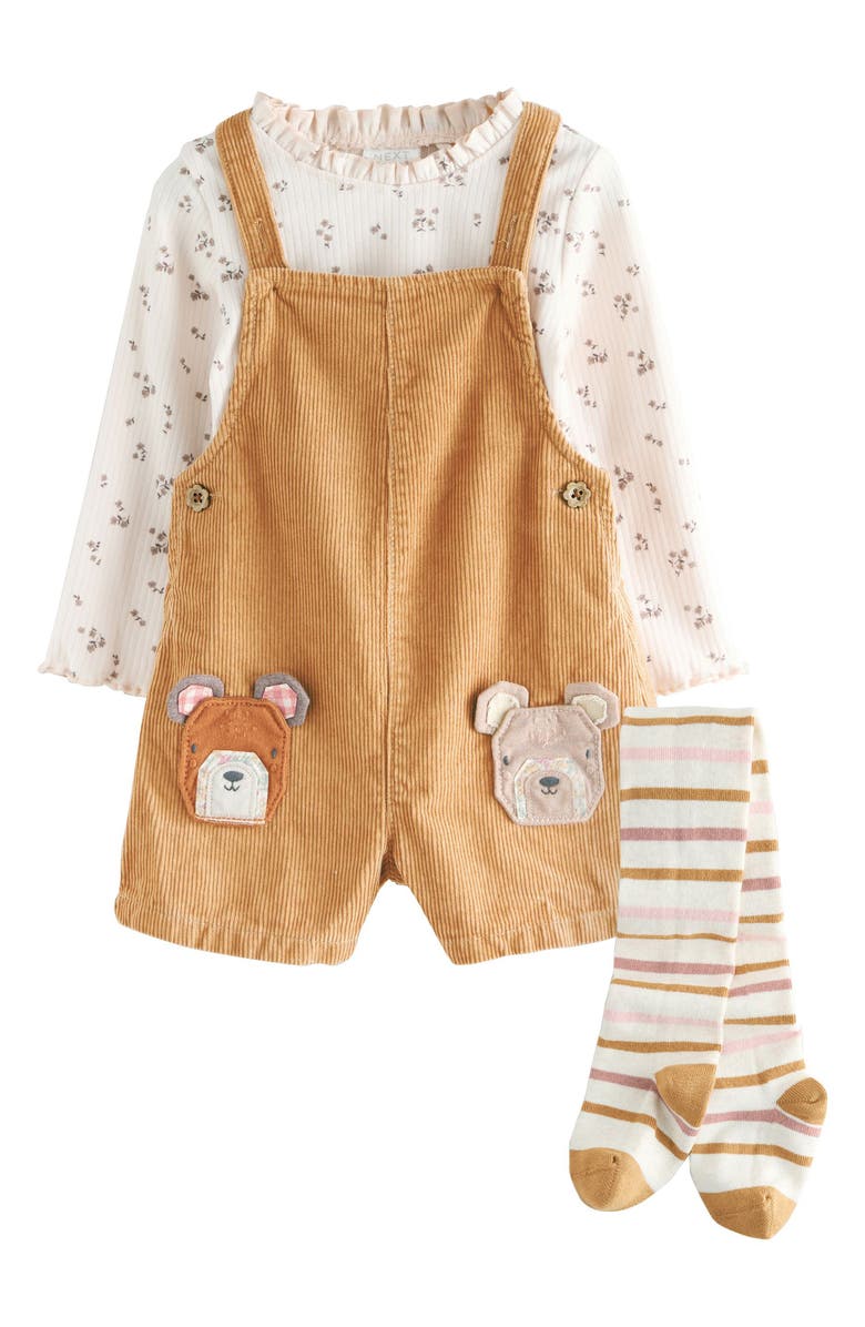 NEXT Kids' Bear Corduroy Overalls, T-Shirt & Socks Set, Main, color, Tan