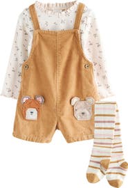 NEXT Kids' Bear Corduroy Overalls, T-Shirt & Socks Set