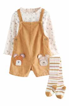 NEXT Kids' Bear Corduroy Overalls, T-Shirt & Socks Set