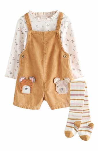 NEXT Kids' Bear Corduroy Overalls, T-Shirt & Socks Set