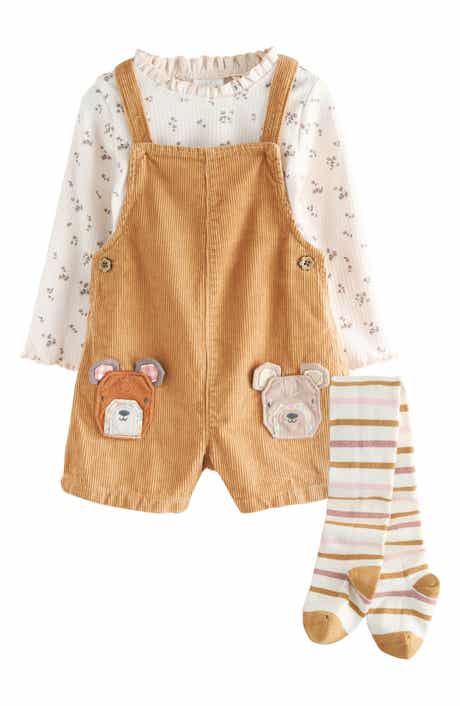 NEXT Kids' Bear Corduroy Overalls, T-Shirt & Socks Set
