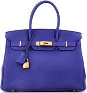 Pre-Owned Hermes Birkin Handbag Blue Togo with Gold Hardware 30