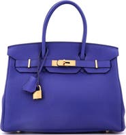 Pre-Owned Hermes Birkin Handbag Blue Togo with Gold Hardware 30