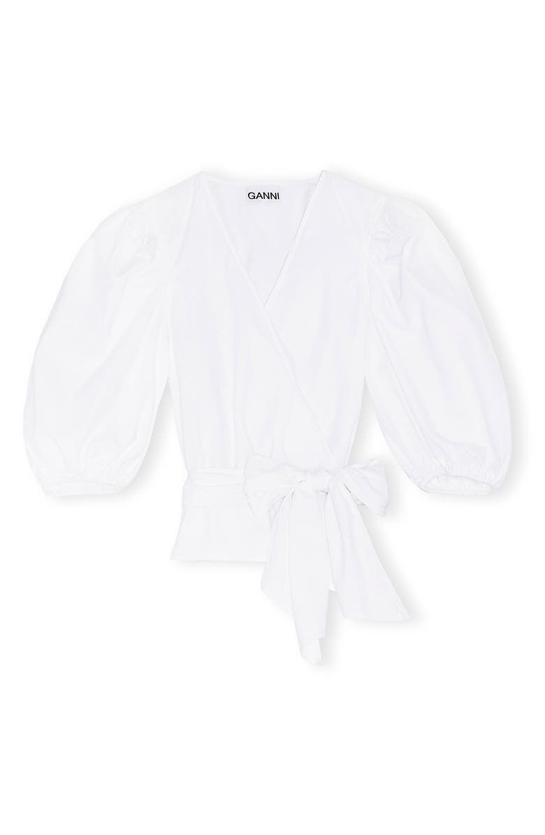 Ganni Organic Cotton Poplin Wrap Top, Alternate, color, 