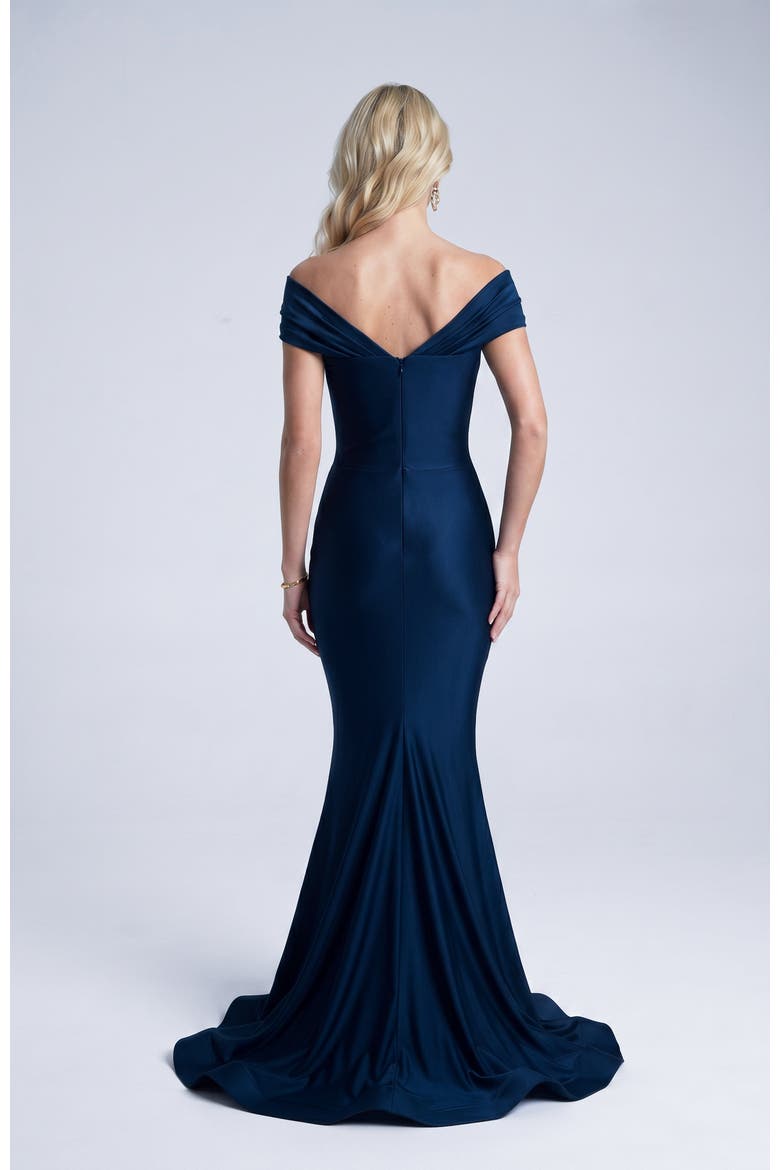 One Shoulder Twist Ruched Mermaid Evening Gown, Alternate, color, Navy