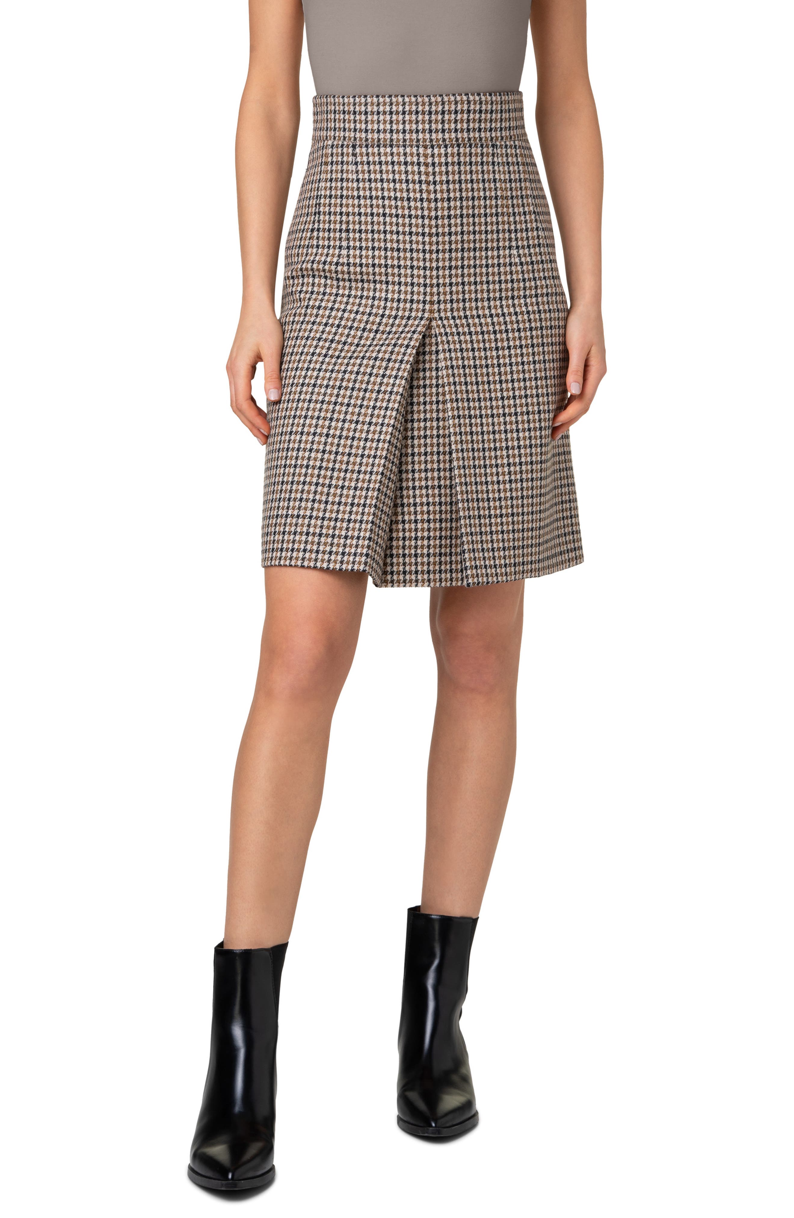 Akris punto Houndstooth Shetland Tweed Wool A-Line Skirt (Women