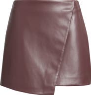 Open Edit Faux Leather Wrap Miniskirt