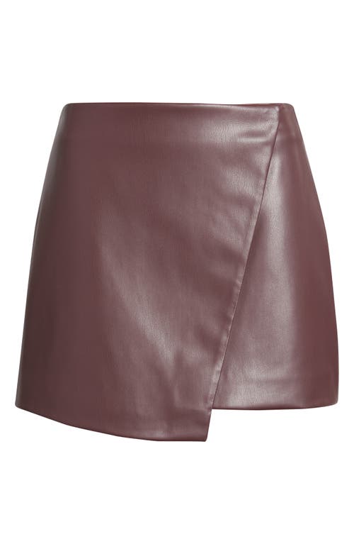 Open Edit Faux Leather Wrap Miniskirt In Brown