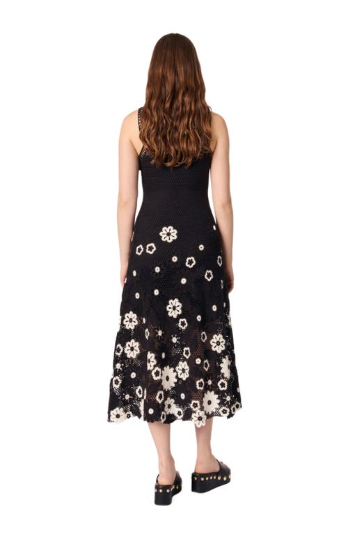 Maje Womens Bicolore Sleeveless Floral-pattern Cotton-crochet Midi Dress In Multi