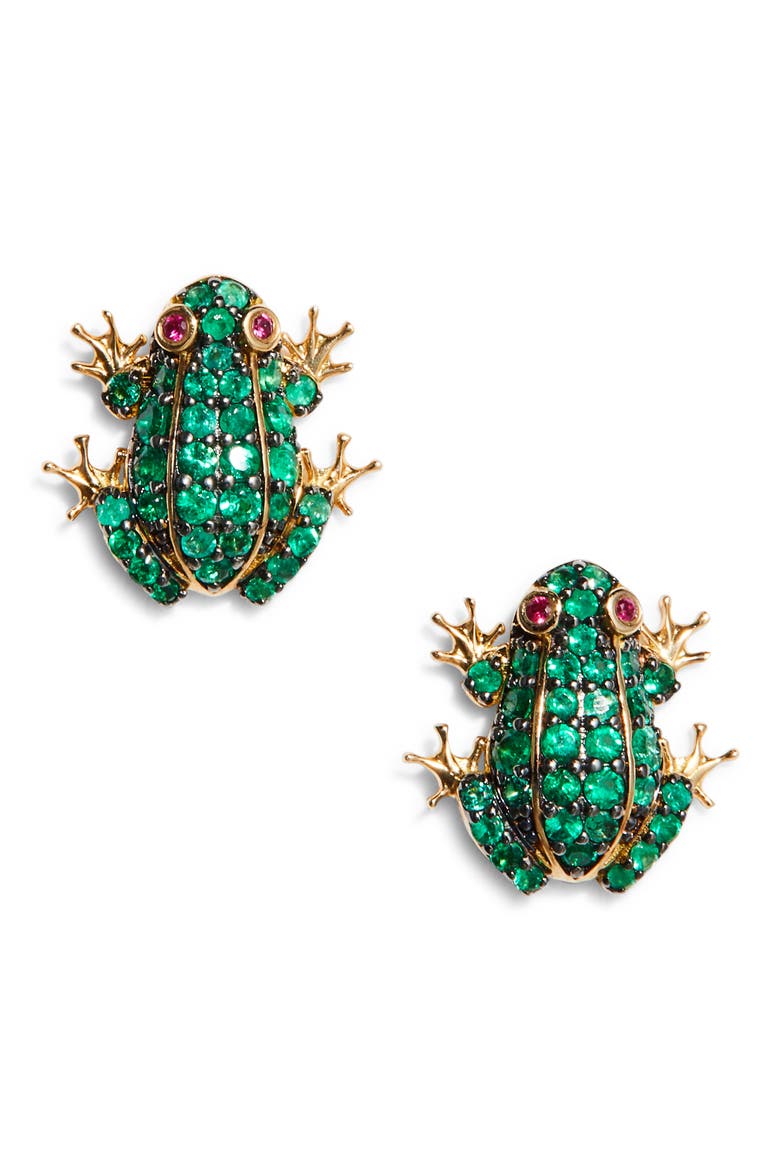 Emerald Frog Stud Earrings, Main, color, EMERALD/ RUBY
