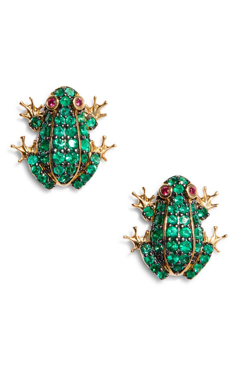Grace Winfrey Emerald Frog Stud Earrings, Main, color, 