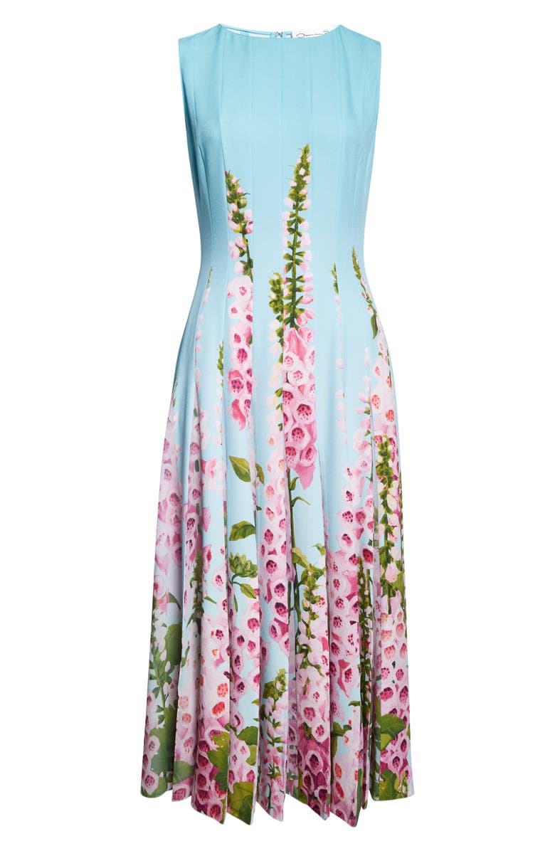Oscar de la Renta Foxglove Dégradé Pleated Jersey & Chiffon A-Line Dress, Alternate, color, Lilac/ Sky