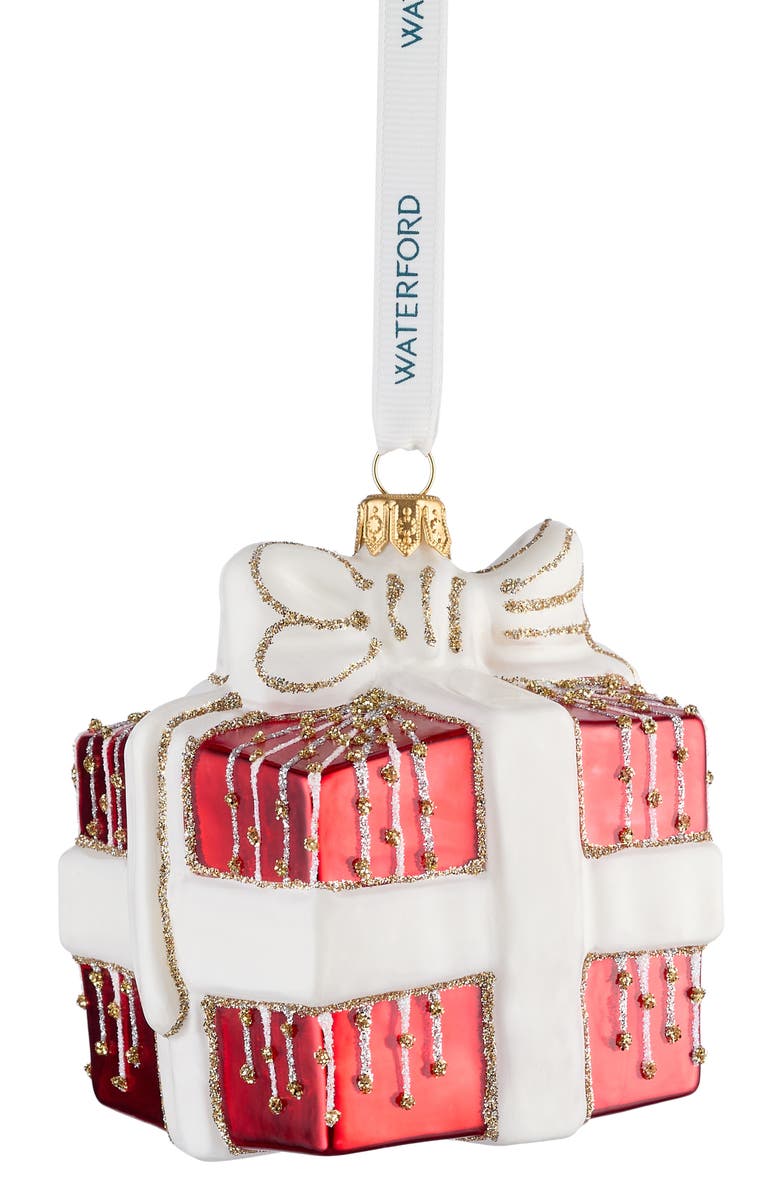 Waterford Holiday Heirlooms Red Present Glass Ornament, Main, color,