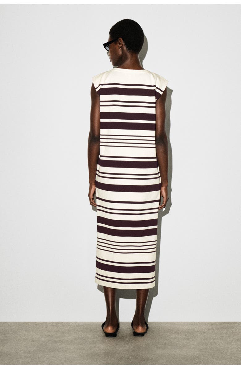 COS Folded-shoulder Cotton-jersey Midi Dress, Alternate, color, White / Brown / Striped