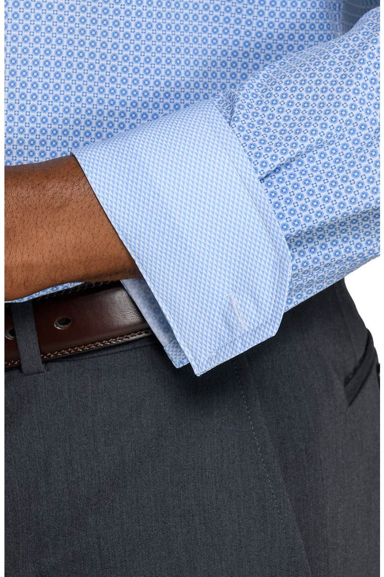 Round Geo Print Performance Dress Shirt, Alternate, color, WHITE/ BLUE