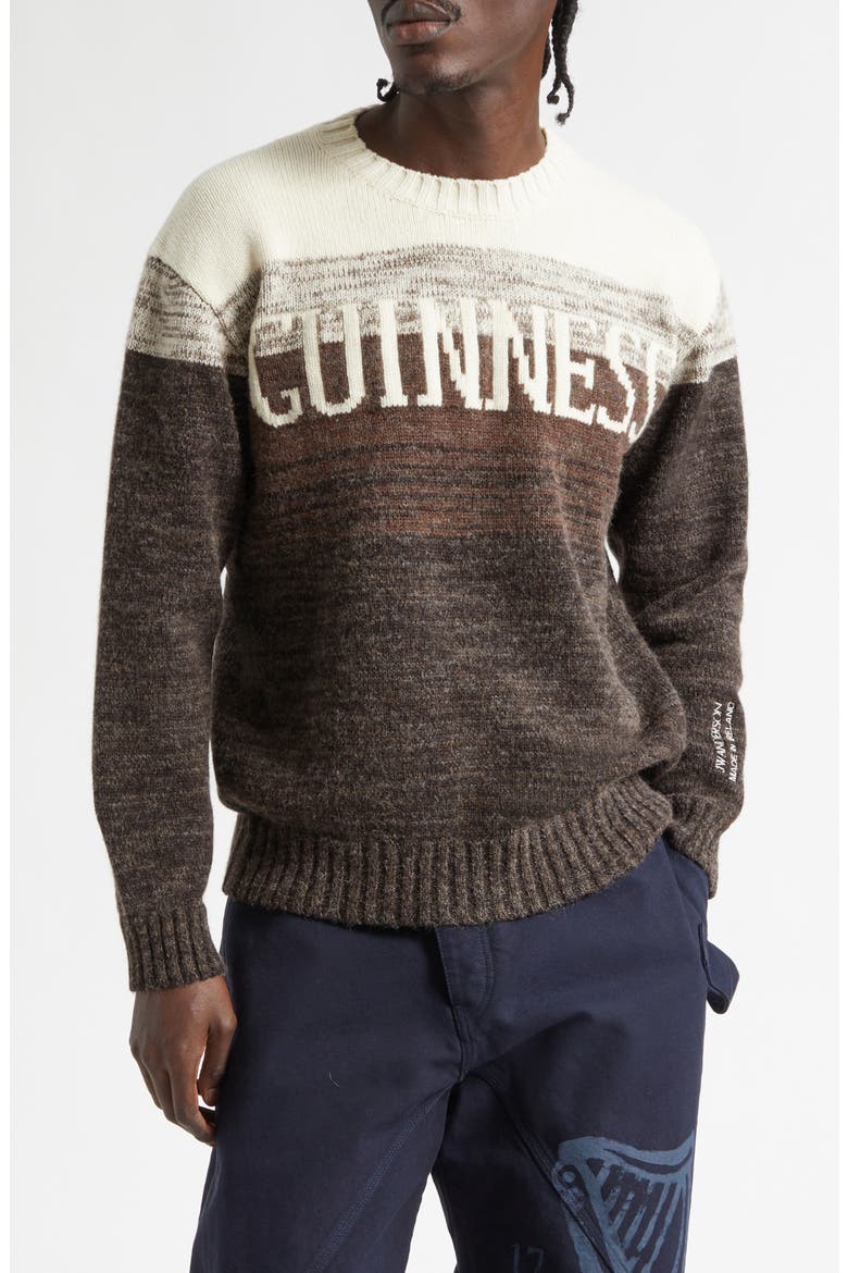 x Guinness Intarsia Logo Colorblock Wool Blend Sweater, Main, color, BROWN