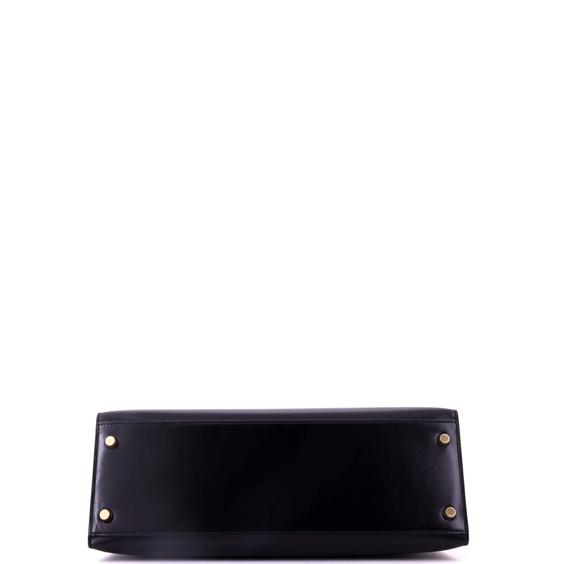 Pre-Owned Hermes Kelly Handbag Black Box Calf with Gold Hardware 32, Alternate, color, Noir