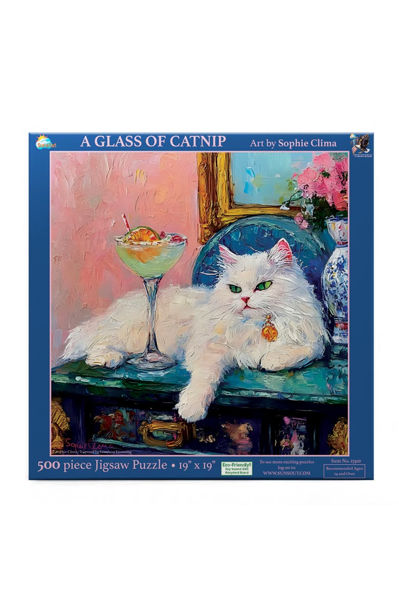 Sunsout A Glass of Catnip 500 piece Jigsaw Puzzle for Adults, Alternate, color, Multicolor