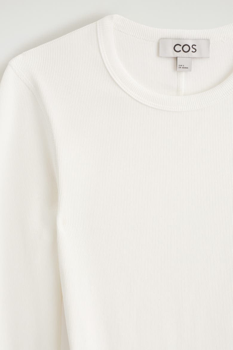 Slim Ribbed Cotton Long-Sleeved Top, Alternate, color, WHITE