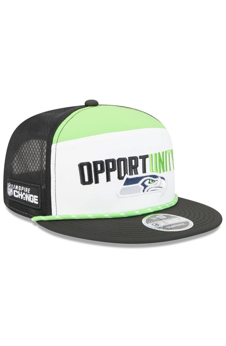 New Era Men's New Era White/Black Seattle Seahawks 2025 Inspire Change Split Panel 9FIFTY Snapback Hat, Main, color, White