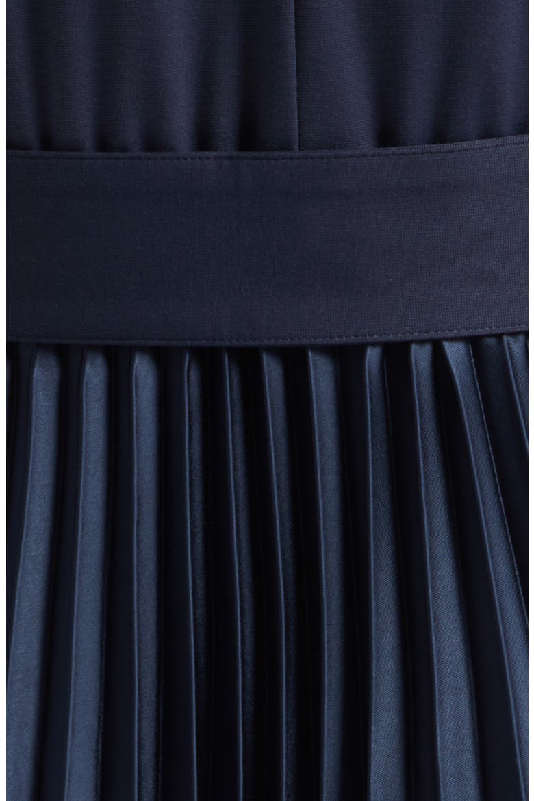 Tie Waist Pleated Satin Maxi Dress, Alternate, color, NAVY